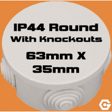 *CLEARANCE*  500 UNITS FOR PRICE OF 250 - 63mm X 35mm Round Junction box IP44 with 4 knockouts